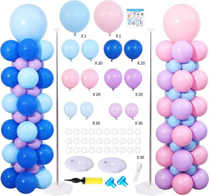 Blue Pink and Purple Balloon Column Stand Kit Set of 2 by KIRINDECORATION