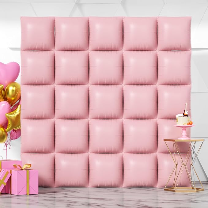 NISOCY 25PCS Matte Pastel Pink Square Foil Balloons Wall Backdrop | Double by NISOCY