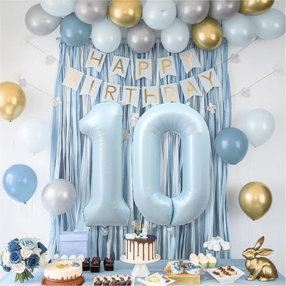 40 Inch 10 Balloon Number, Large Pastel Matte Baby Blue Foil Number 10 Balloons - Image 6