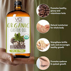 Pure Organic Castor Oil 32oz – Cold Pressed, Unrefined, USDA Organic – Glass Bottle for Hair Growth, Eyelashes, Eyebrows, Face & Castor Oil Packs