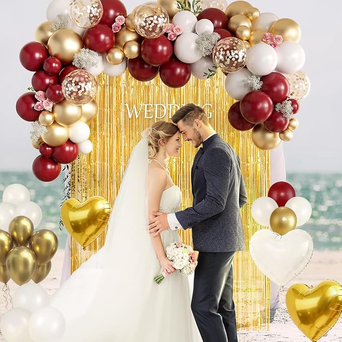 157PCS Burgundy Gold White Balloons Arch Garland Kit - Image 7