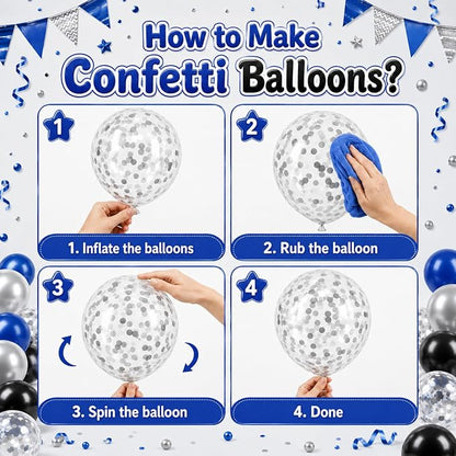 Blue Black Balloons for Birthday Party Decor | 12 Inch Royal Blue Black Silver - Image 4