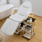 Paddie Esthetician Cart with Wheels, Salon Lash Spa Rolling Trolley Cart, White & Gold