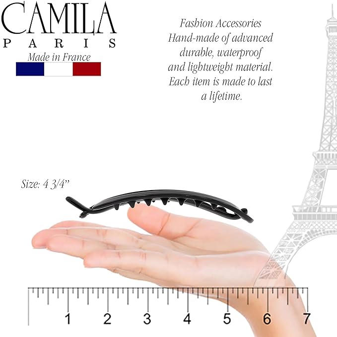 Camila Paris CP2317 French Hair Barrette Clip, Flexible Ponytail Holder No Metal Parts, Strong Hold Grip Hair Clips for Women, No Slip and Durable Styling Girls Hair Accessories, Made in France