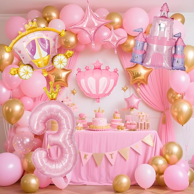 Minyu 6-Piece Princess Theme Party Decoration Set: Princess Carriage + Pink - Image 6