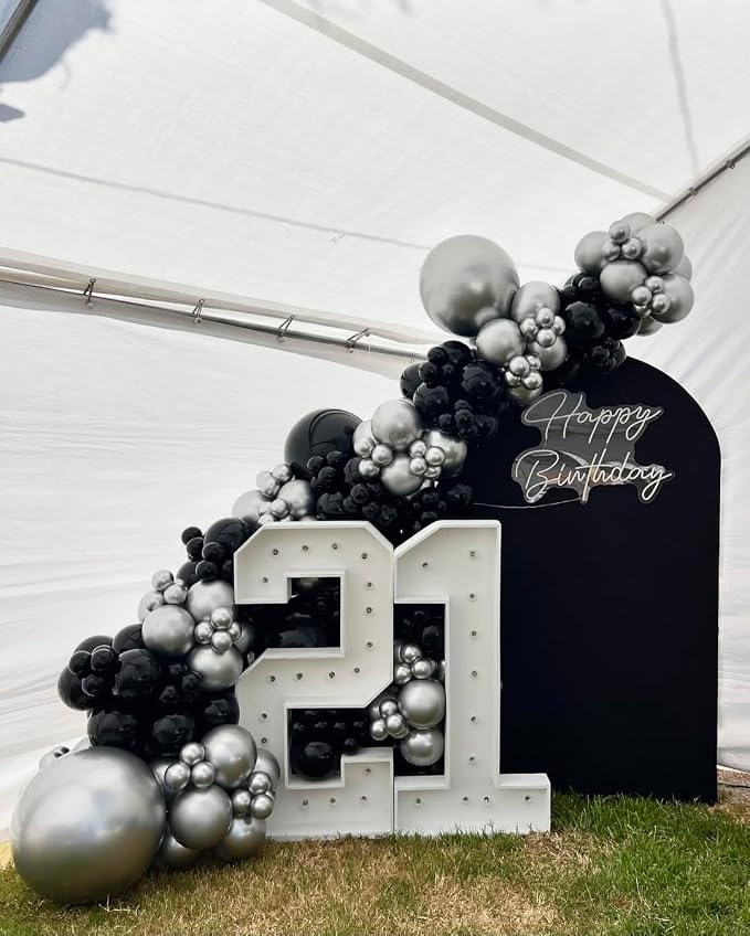 KBZVNAF Black and Silver Latex Balloons 60 Pack 12 inch | Black Metallic Silver - Image 5