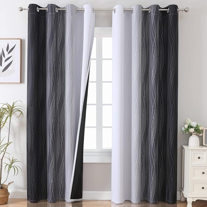 Ombre Blackout Curtains 102 Inches Long 2 Panels Set, Full Room Darkening by ESTELARTEXTILER