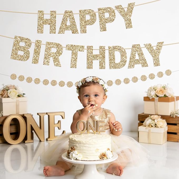 Alynta Happy Birthday Banner Pre-Strung Glitter Birthday Party Decorations | NO - Image 6