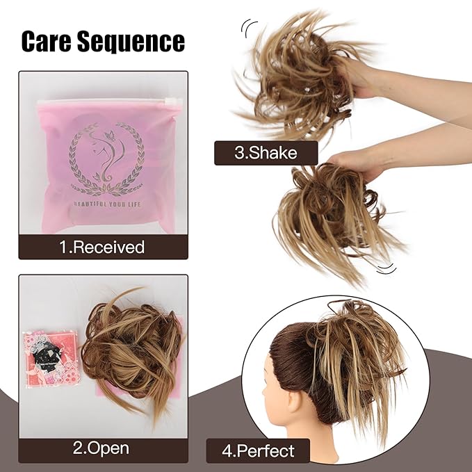 HMD Tousled Updo Messy Bun Hairpiece Hair Extension Ponytail with Elastic Rubber Band Updo Ponytail Hairpiece Synthetic Hair Extensions Scrunchies Ponytail Hairpieces for Women(33A)