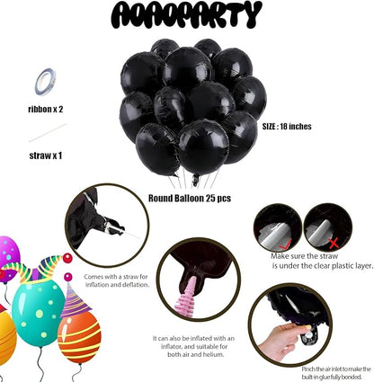 25Pcs Black Round Shaped Foil Balloons 18 Inch Mylar Balloon | Helium - Image 6