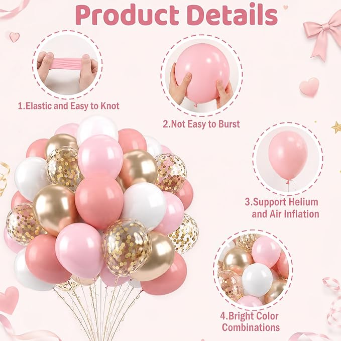 Dusty Pink Balloons, 12 Inch Dusty Pastel Pink and White Confetti Balloon - Image 8