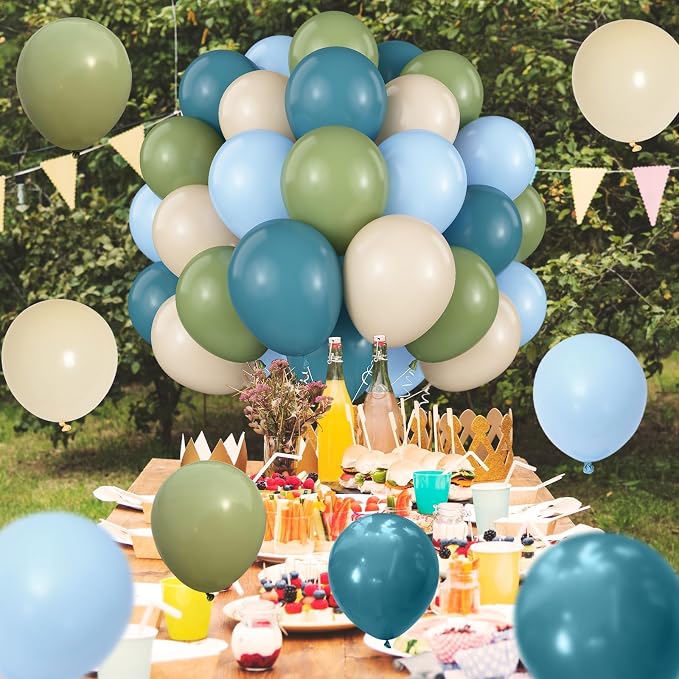 Sage Green Blue Balloons 60 Pcs 12 Inch Dusty Blue Sage Green Cream Balloons - Image 7