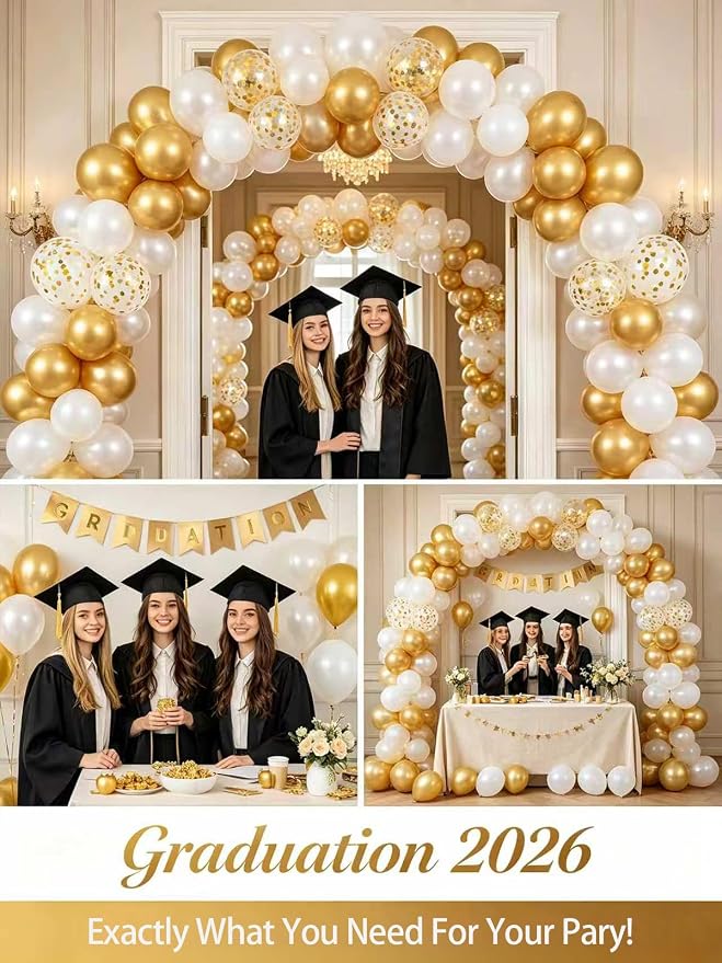 Gold and White Balloons 12 Inch 60 Pcs Metallic Gold Pearl White Latex Confetti - Image 9