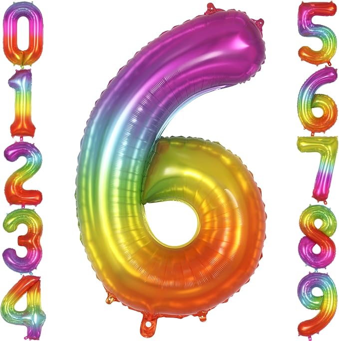 Rainbow Number 6 Balloon 40 Inch, Big Large Foil Number Balloons, Gradient by AIQINHU