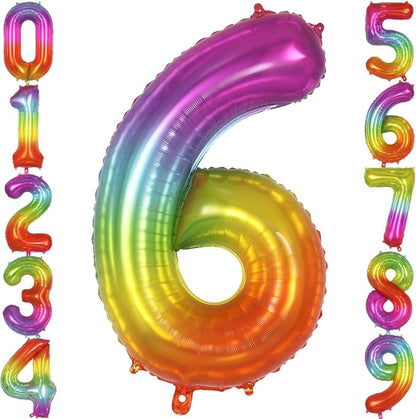 Rainbow Number 6 Balloon 40 Inch, Big Large Foil Number Balloons, Gradient by AIQINHU