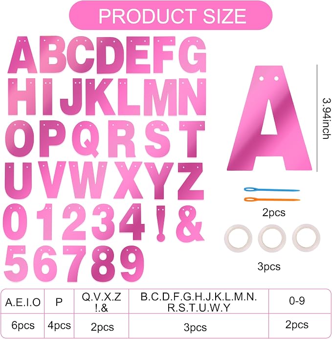 BEISHIDA Double-sided Pink 116PCS A-Z DIY Letter Custom Banner Party Decor | - Image 2