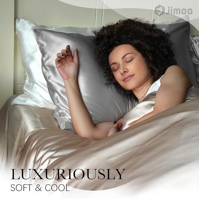 100% Mulberry Silk Pillowcase for Hair and Skin, 22 Momme Pure Natural Silk Pillow Case Both Sided with Zipper, Pillow Cover for Women Mom Men (Silver Grey, Standard 20''×26'', 1 Pack)