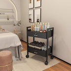 Salon Beauty Cabinet Cart Trolley 2-Layer Rolling Storage Drawer Organizer Wheels Lockable Tool Salon Station Barber Stylist Equipment Makeup Spa Cart (Black-2 Layer)