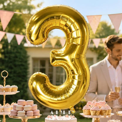 AULE 40 Inch Gold 3 Balloon Number Foil 0-9 Birthday Big Numbers | Birthday - Image 3