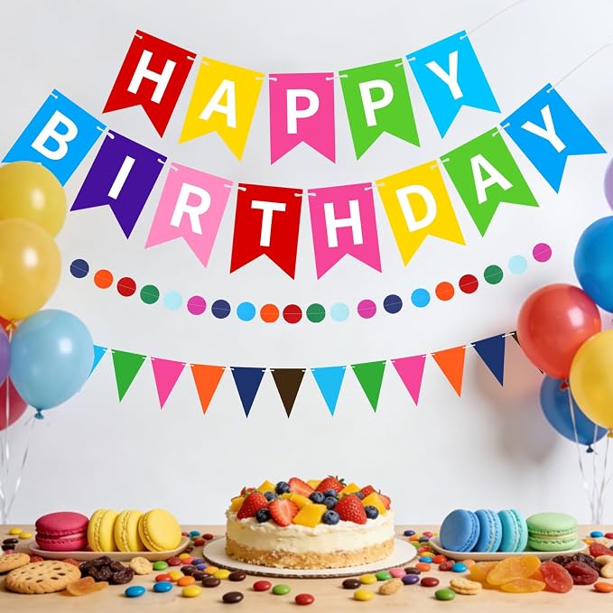 Colorful Happy Birthday Banner, Happy Birthday Decorations Hanging Birthday - Image 2
