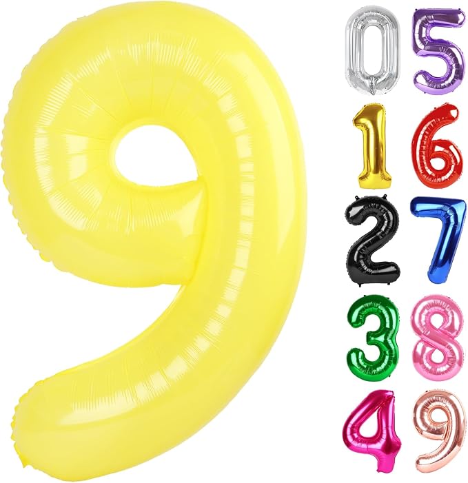 Yellow Number 9 Balloon 40 Inch, 9th Birthday Party Decorations Men Women | by IWERP