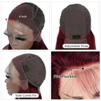 Burgundy 99J Lace Front Wigs Human Hair Pre Plucked Wine Red 13x4 Straight Lace Frontal Wig with Baby Hair for Black Women 150% Density Wig Colored Brazilian Virgin Hair Wig 26 Inch