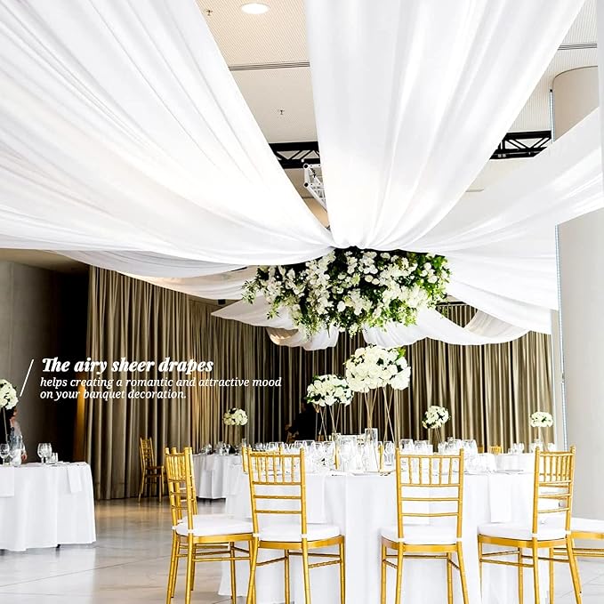 6 Panels White Ceiling Drapes for Wedding Ceiling Drapes 5ftx10ft Wedding Arch - Image 5