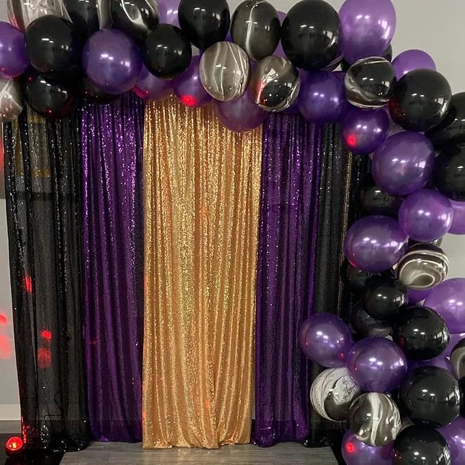 Poise3EHome Purple Sequin Backdrop Curtain, 4 Panels 2FTx8FT Glitter Background - Image 4