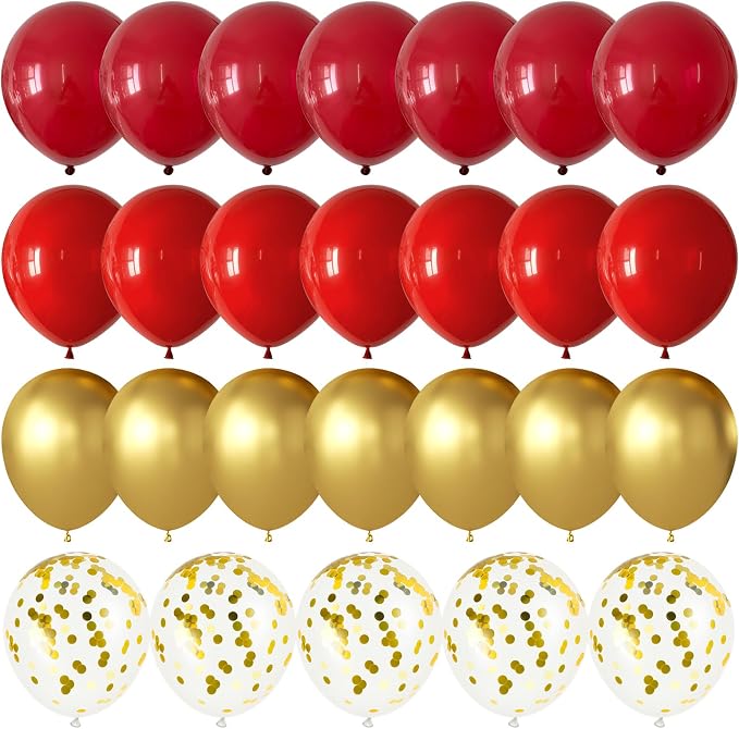 Red and Gold Balloons 60 Pcs 12 Inch Red Burgundy Latex Metallic Gold Confetti by Searchbyoccasioncolorsize