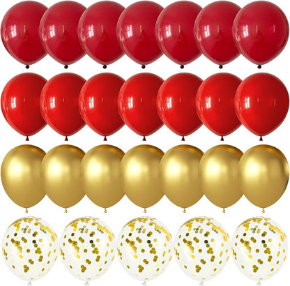 Red and Gold Balloons 60 Pcs 12 Inch Red Burgundy Latex Metallic Gold Confetti by Searchbyoccasioncolorsize