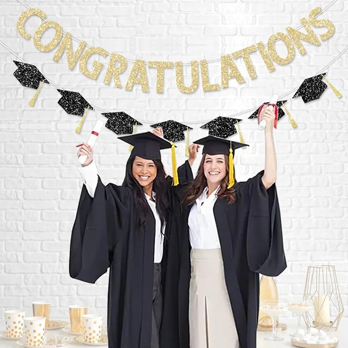 Pre Strung Congratulations Decorations Banner Gold Glitter Congratulation 2026 - Image 2