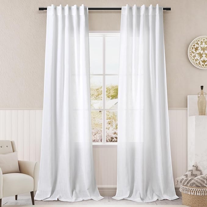 White Linen Curtains 96 inches Long by Nanspring