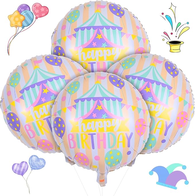 18 Inch Circus Happy Birthday Foil Balloons, Pastel Rainbow Balloon by Paeyeq