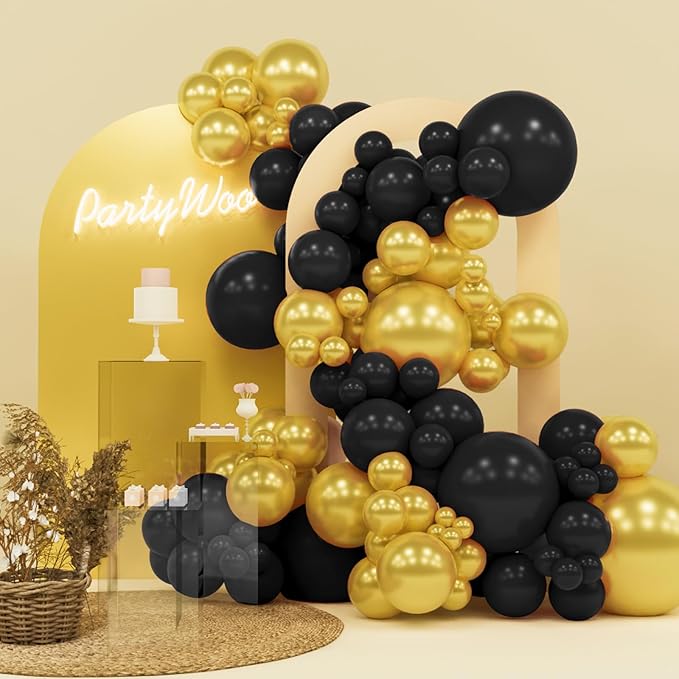 PartyWoo Black Gold Balloon Arch Kit 140pcs Gold Black Balloons | by PartyWoo