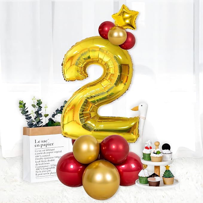 40 Inch Gold Number Balloons, Helium Mylar Foil Number Balloons - Image 2