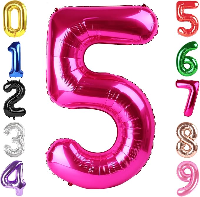 40 Inch Hot Pink Number 5 Balloon, 5th Birthday Party Decorations | 40 Inch Hot by Hadoife
