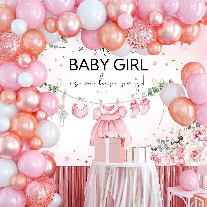 InMemory Pink Baby Shower Backdrop Oh Baby Clothes Welcome Newborn Party - Image 3