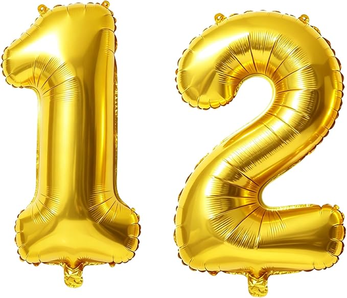 40 Inch Number 12 Balloons for 12th Birthday Party Decorations, 0-100 Gold by FOBELEC