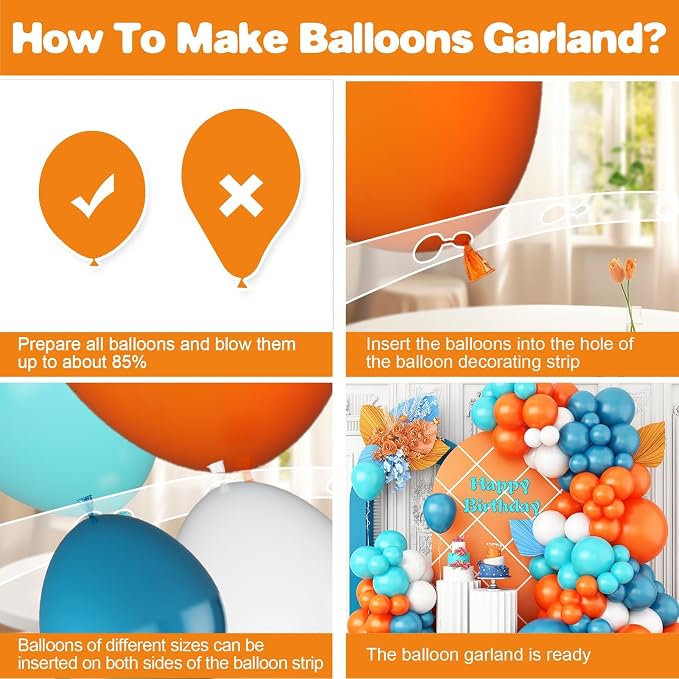 GRESATEK Orange-Blue-White Balloon Arch Garland Kit, Teal Blue Peacock White - Image 3