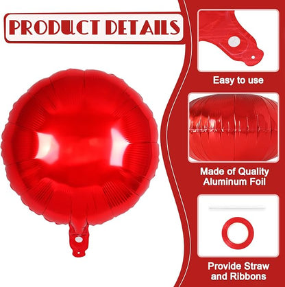 20 Pcs Red Round Shaped Balloons, 18 Inch Round Foil Balloon, Giant Round Mylar - Image 5