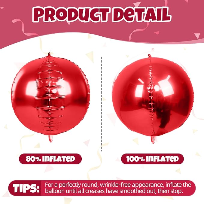 12Pcs Red Round Balloons Foil, Big Metallic Red Foil Balloons Helium - Image 8