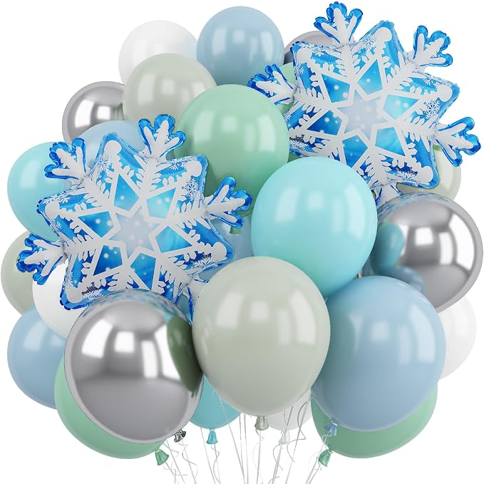 Blue Green Snowflake Balloon, Winter Wonderland Party Decorations, Pastel Green by Froova