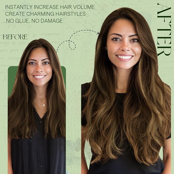 RUNATURE Clip in Hair Extensions Balayage Human Hair Clip in Extensions Real Natural Hair, Easy to Apply, Double Weft Long Extensions for Length, 20 Inch 120g 7pcs #4/27/4 Brown Rooted