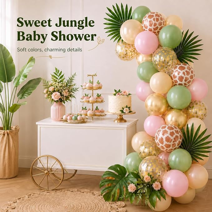 Pink Safari Balloons, 12 Inch Sage Green Pastel Pink Balloons, - Image 6