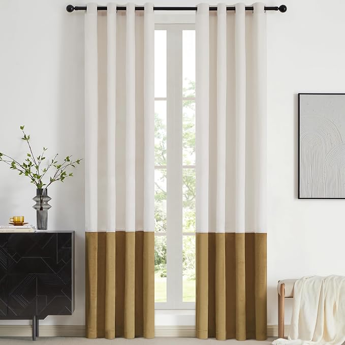 BULBUL Luxury Cream Gold Curtains 84 inches by ModernShinyVelvetCurtains