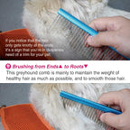 Greyhound Comb with Oval Handle for Dogs and Cats, Removing and Shedding Matted, Tangled Hair, Metal Comb with Stainless Steel Pins, Detangling Grooming Tool, Pet Comb (20% Fine Spacing)…