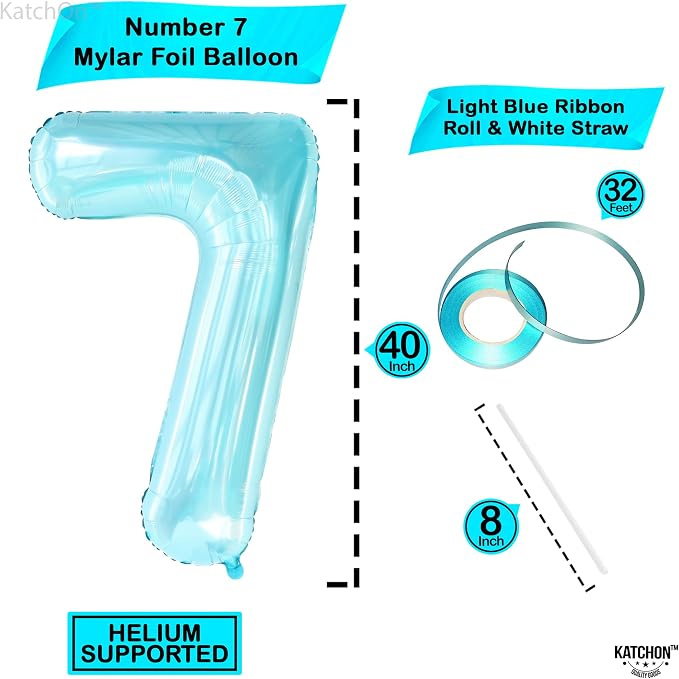 KatchOn Light Blue Number 7 Balloon 40 Inch | 7th Birthday Balloon - Image 4