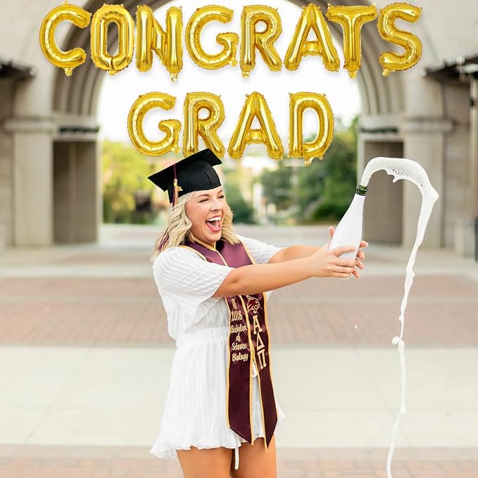 2 Set 24Pcs Gold Congrats Grad Letter Balloons 16in Balloon Foil Letter - Image 7