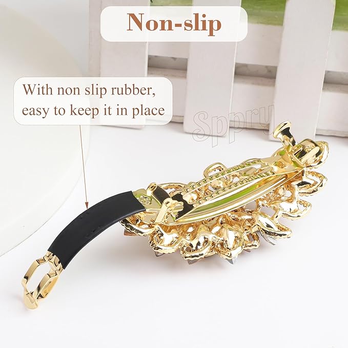 Luxury Gold-plated Rhinestone Hair Barrette for Women, Large Flower Jewelry Design (Colorful)