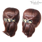 French Amie White Tokyo Handmade Curved Strong Grip Celluloid Automatic Volume Hair Clip Barrette (White Tokyo)